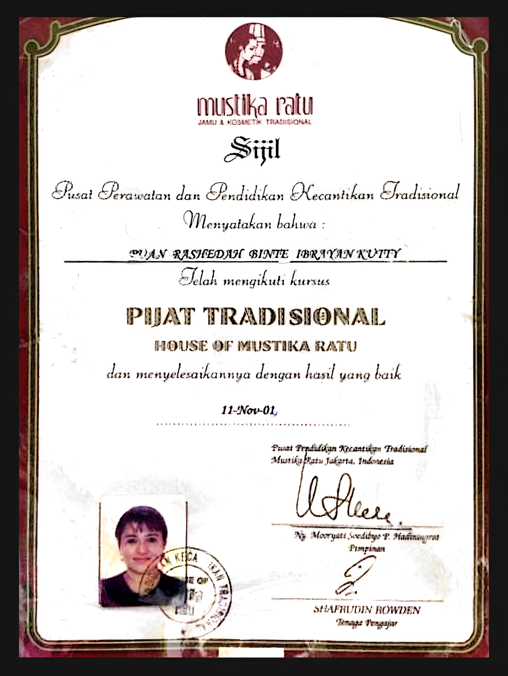 Mustika Ratu Certificate